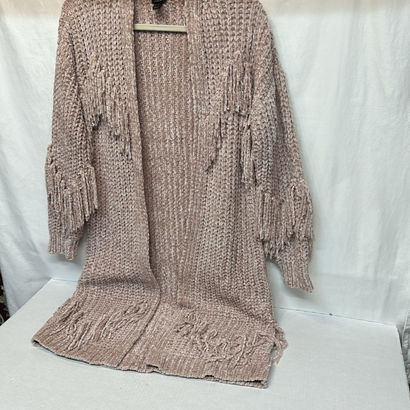 G.I.L.I. Open-Front Chenille Cardigan with Fringe Detail XXS-XL Shadow Gray - Picture 4 of 13